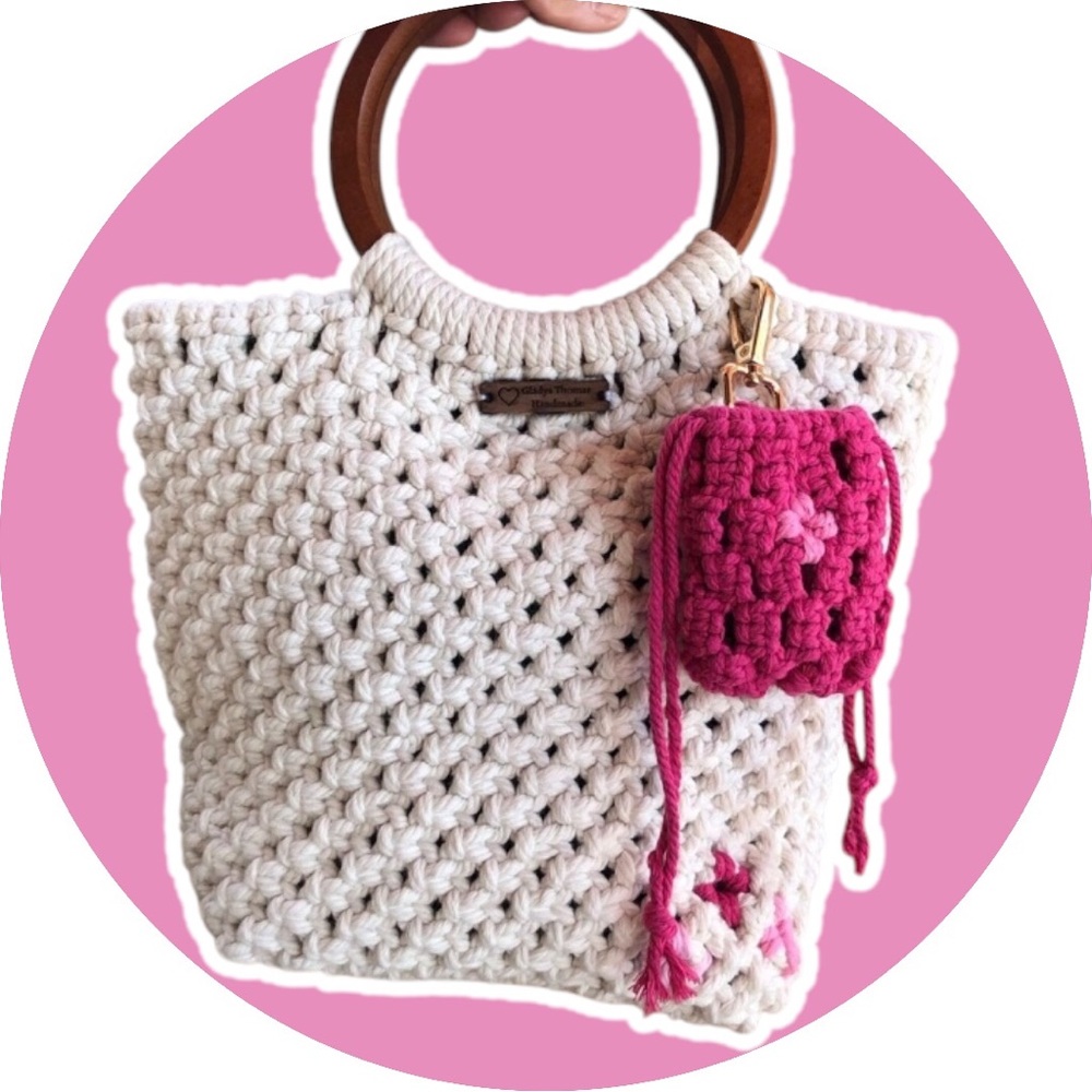 🌸🩷Macrame pink floral bag🌸🩷